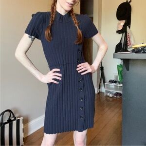 Free People Blue Knit Short Sleeve Mini Dress XS